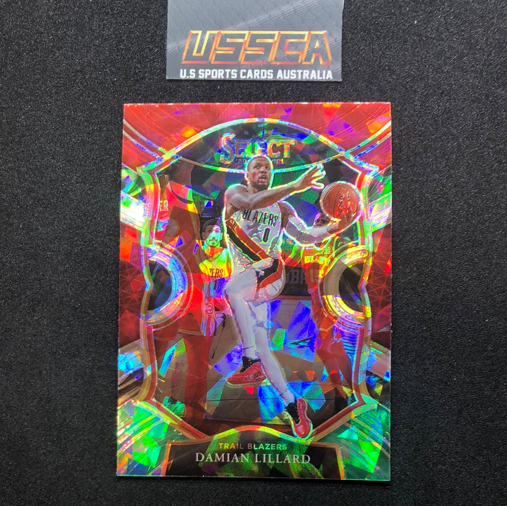 2020-21 Panini Select Basketball Concourse White Green Cracked Ice Prizm #24 Damian Lillard - Portland Trail Blazers