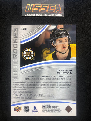 2019-20 Upper Deck SP Game Used Authentic Rookies Blue Auto #125 Connor Clifton - Boston Bruins