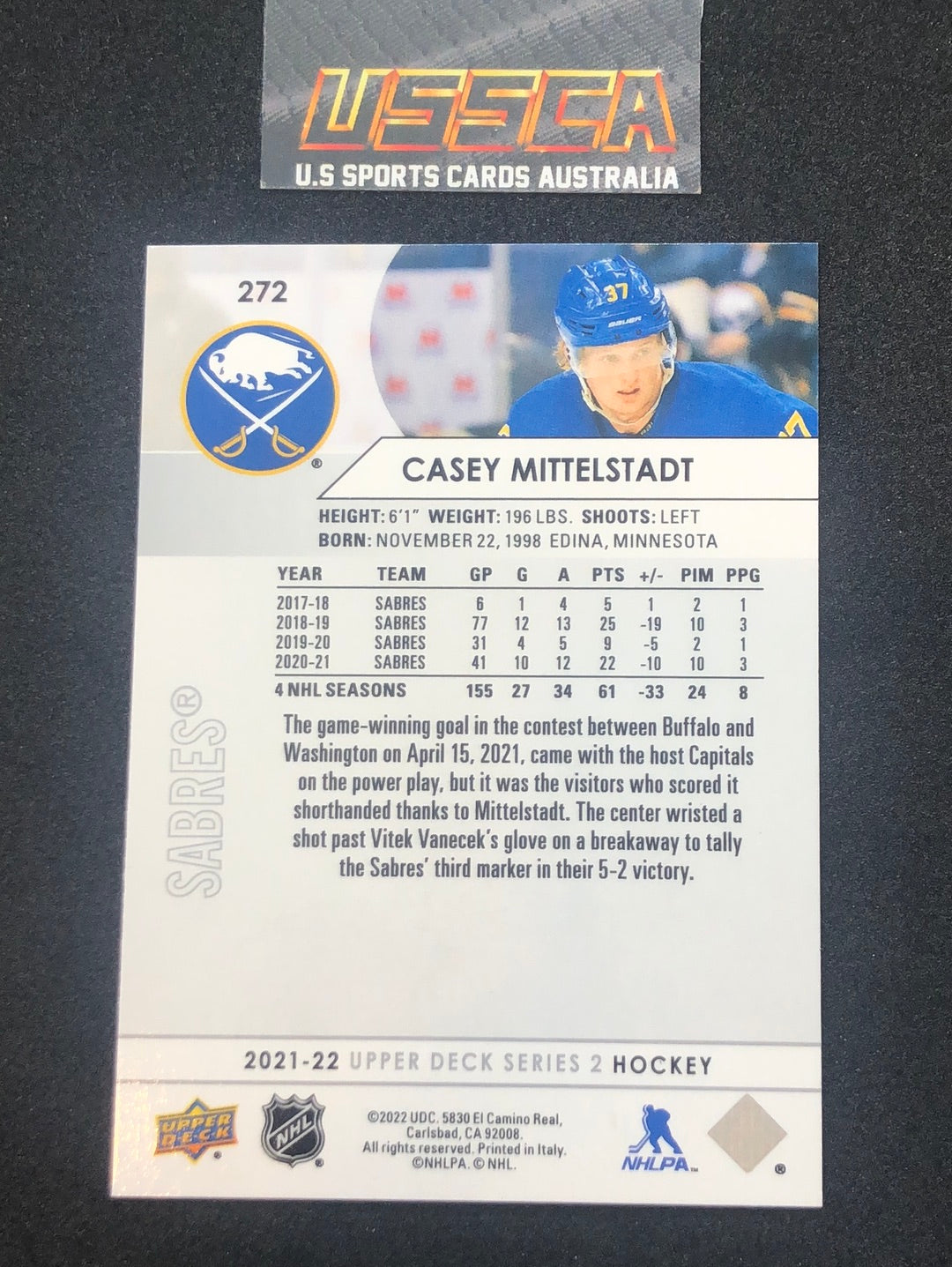 2021-22 Upper Deck Series 2 #272 - Casey Mittelstadt - Buffalo Sabres