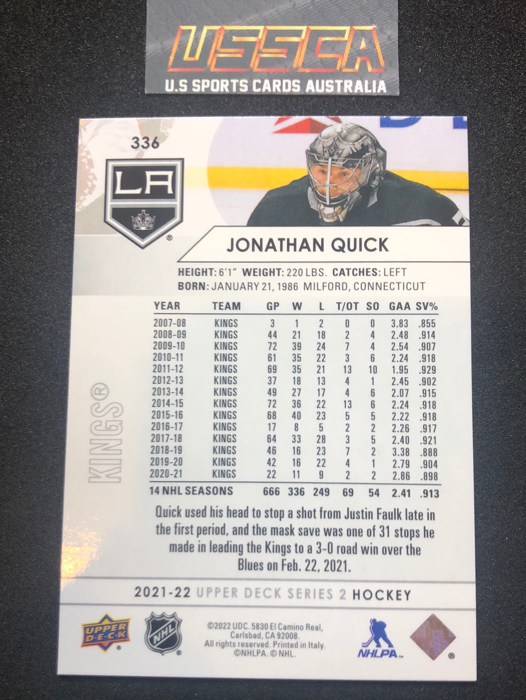 2021-22 Upper Deck Series Two #336 - Jonathan Quick - Los Angeles Kings