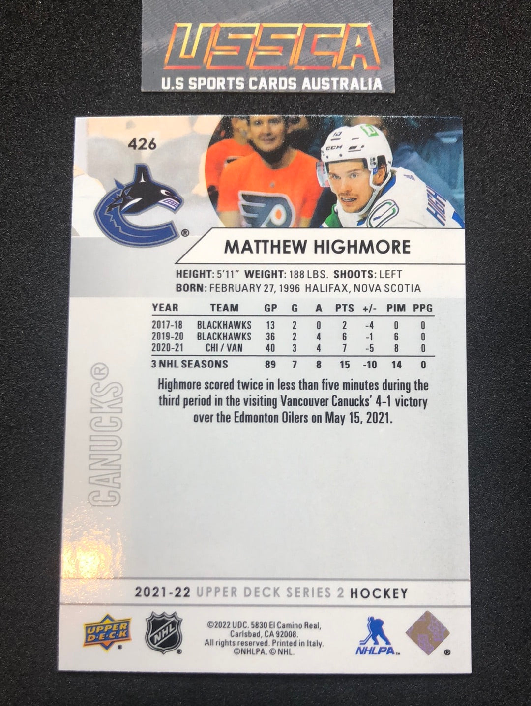 2021-22 Upper Deck Series Two #426 - Matthew Highmore - Vancouver Canucks