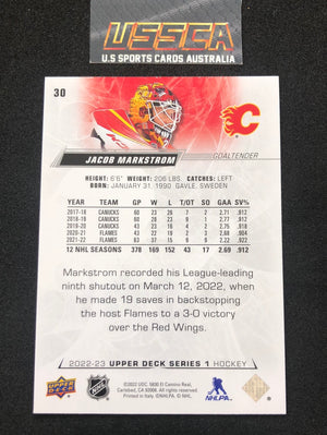 2022-23 Upper Deck Series 1 Hockey #30 Jacob Markstrom - Calgary Flames