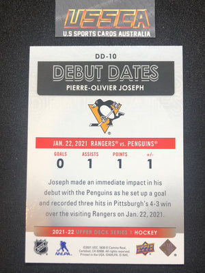 2021-22 Upper Deck Series Two #DD-10 Debut Dates - Pierre-Olivier Joseph - Pittsburgh Penguins