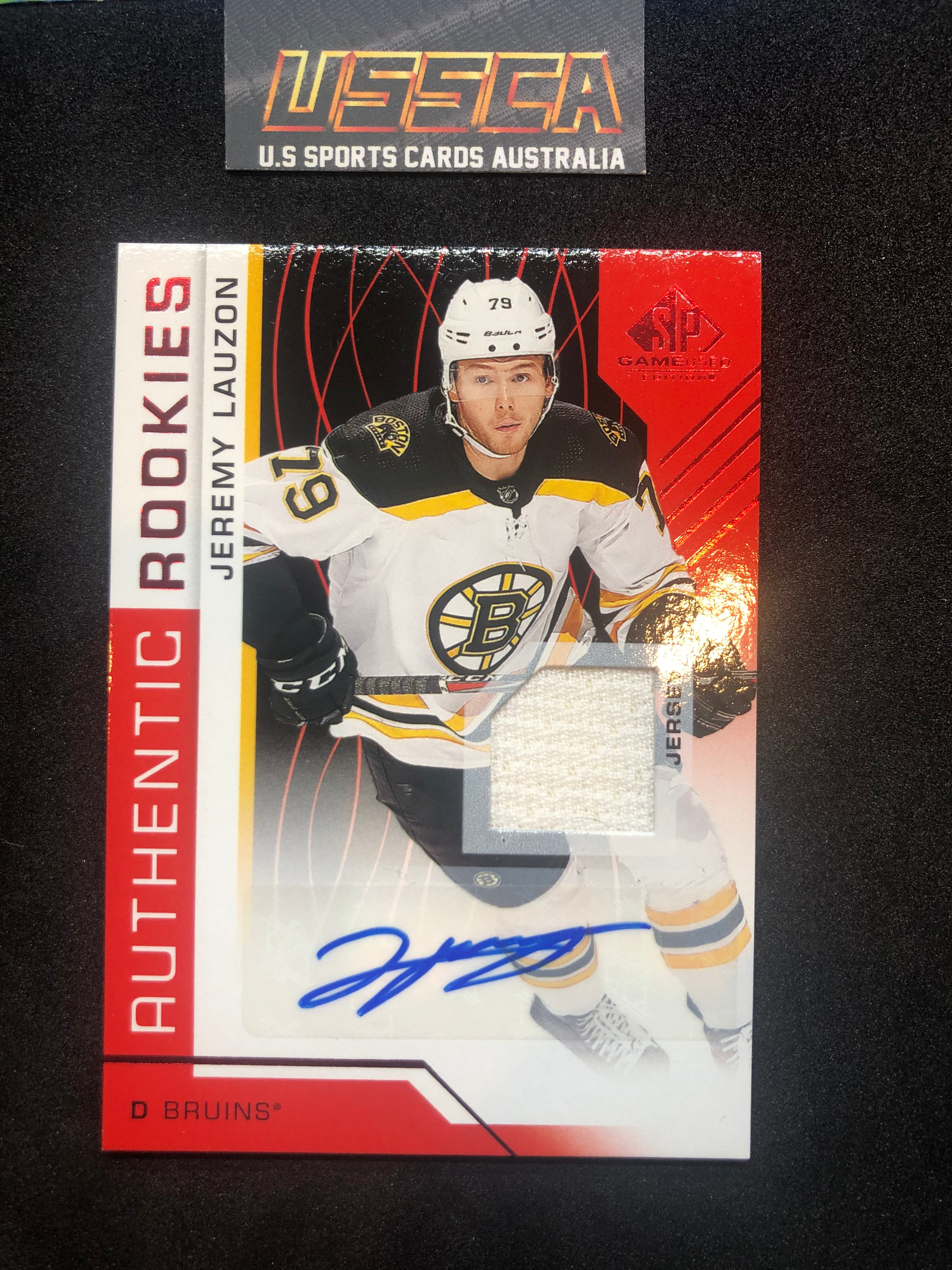 2018-19 Upper Deck SP Game Used Authentic Rookies Red Auto Jersey  #178 - Jeremy Lauzon - Boston Bruins RC