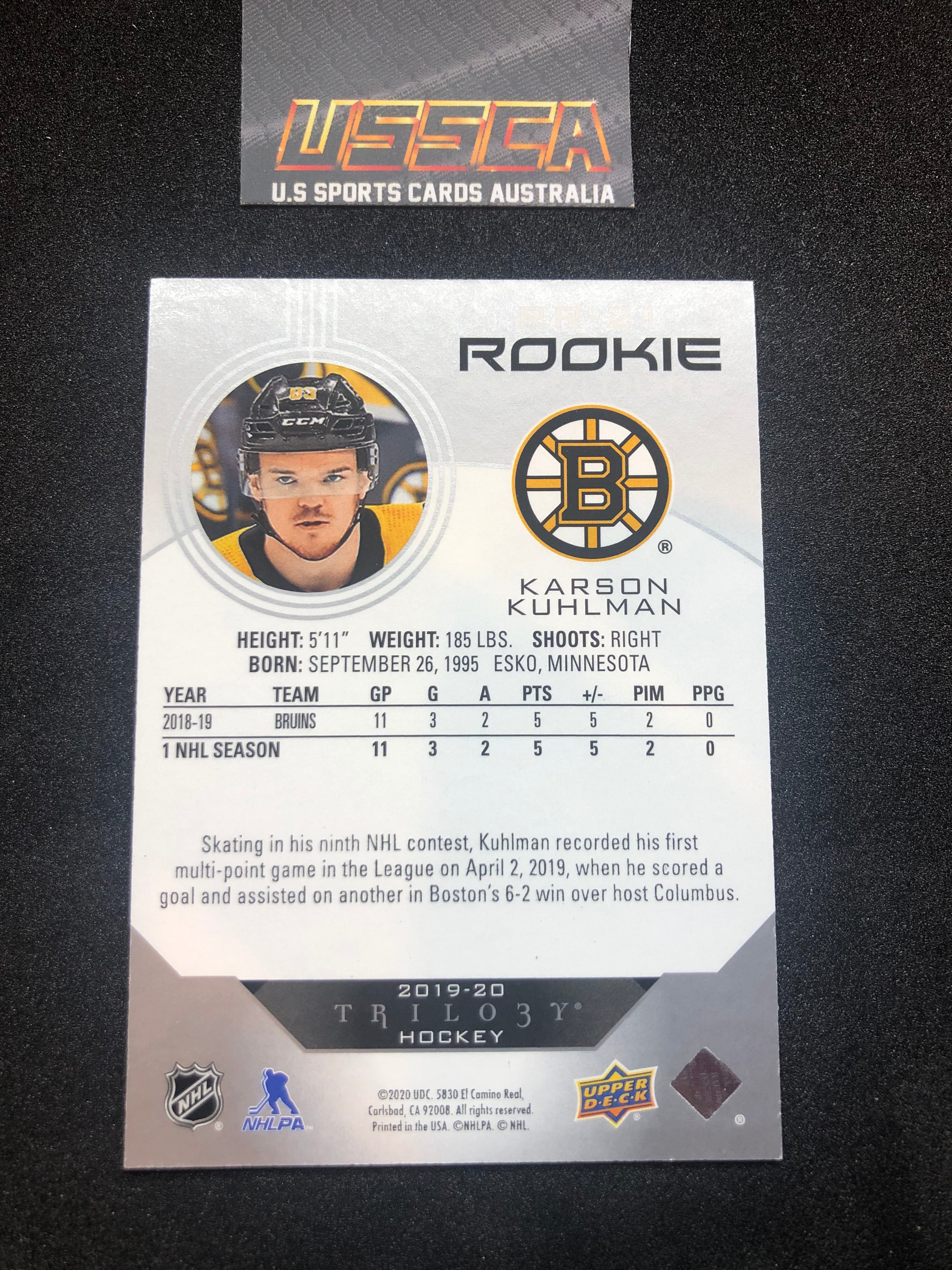 2019-20 Upper Deck Trilogy Hockey Rookie Renditions #RR-21 - Karson Kuhlman - Boston Bruins