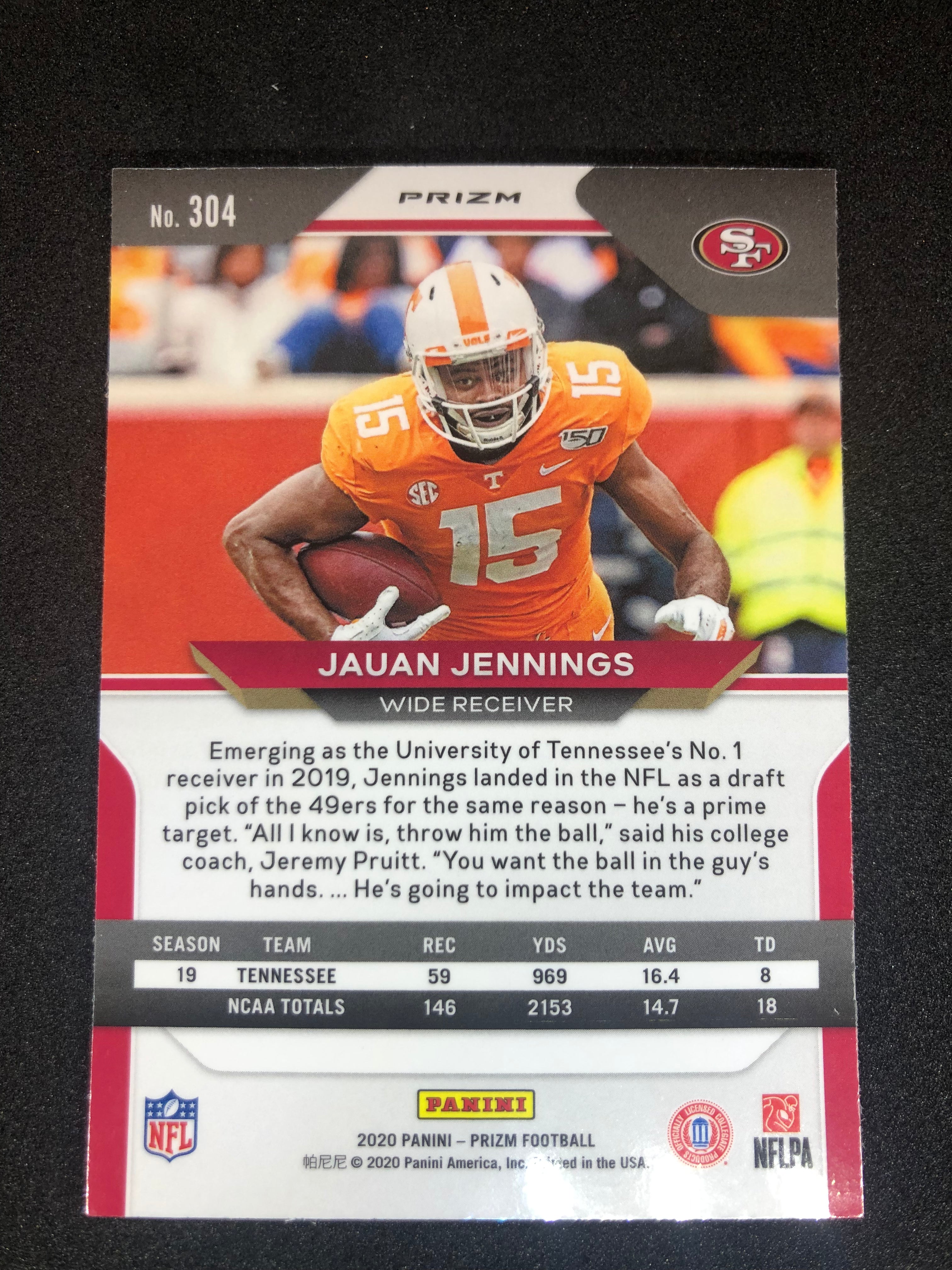 2020 Panini Prizm Football Orange Lazer Prizm #304 Jauan Jennings - San Francisco 49ers RC