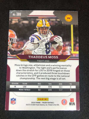 2020 Panini Prizm Football #386 Thaddeus Moss - Washington Football Team RC