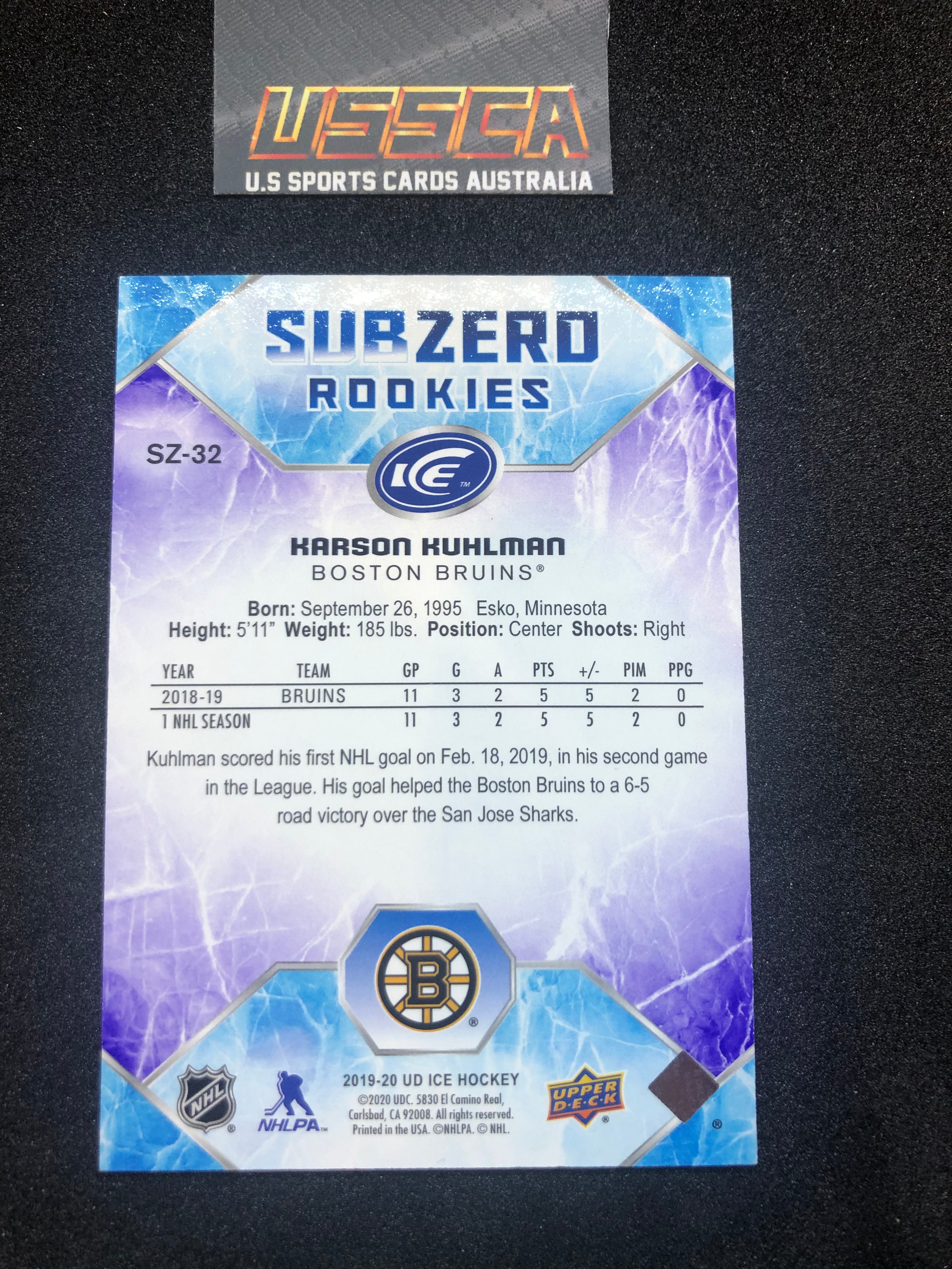 2019-20 Upper Deck Ice Hockey Subzero Rookies #SZ-32 Karson Kuhlman - Boston Bruins