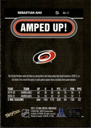 2021-22 Upper Deck Skybox Metal Universe Hockey Amped Up #AU-11 Sebastian Aho - Carolina Hurricanes