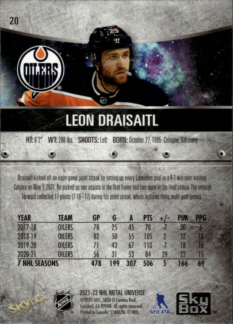 2021-22 Upper Deck Skybox Metal Universe Hockey Base #20 Leon Draisaitl - Edmonton Oilers