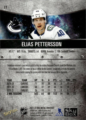 2021-22 Upper Deck Skybox Metal Universe Hockey Base #77 Elias Pettersson - Vancouver Canucks