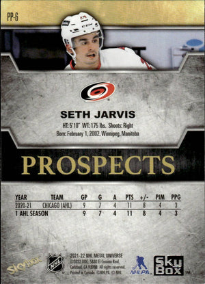 2021-22 Upper Deck Skybox Metal Universe Hockey Premium Prospects #PP-6 Seth Jarvis - Carolina Hurricanes