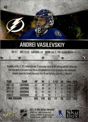 2021-22 Upper Deck Skybox Metal Universe Hockey Base #40 Andrei Vasilevskiy - Tampa Bay Lightning