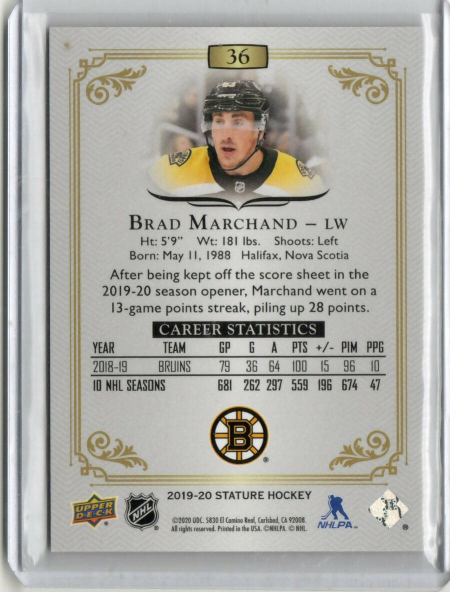 2019-20 Upper Deck Stature Hockey - Base - Red /75 #36 Brad Marchand - Boston Bruins