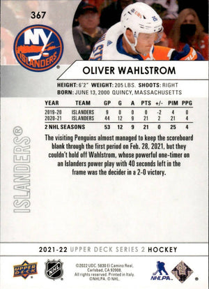 2021-22 Upper Deck Series 2 Hockey - Base #367 Oliver Wahlstrom - New York Islanders