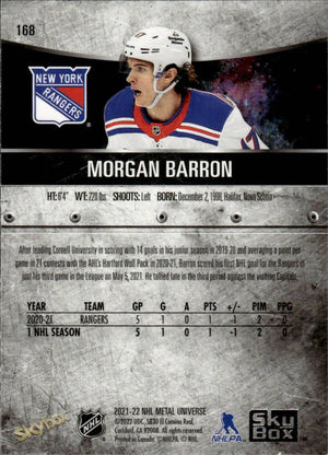 2021-22 Upper Deck Skybox Metal Universe Hockey Rookies #168 Morgan Barron - New York Rangers