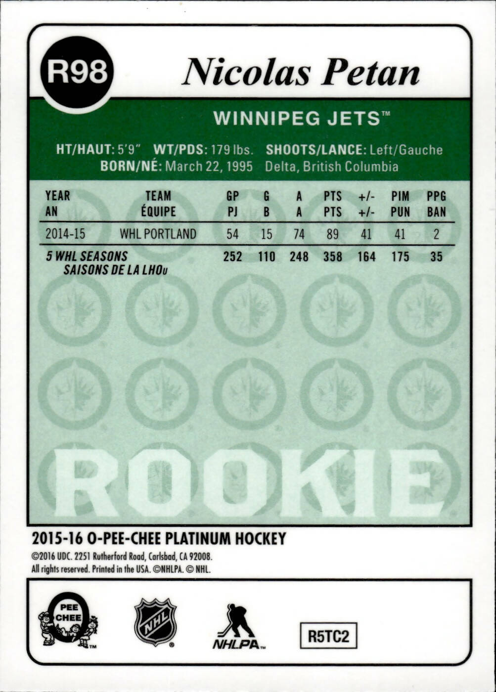 2015-16 O-Pee-Chee Platinum Hockey Retro #R98 Nicolas Petan - Winnipeg Jets