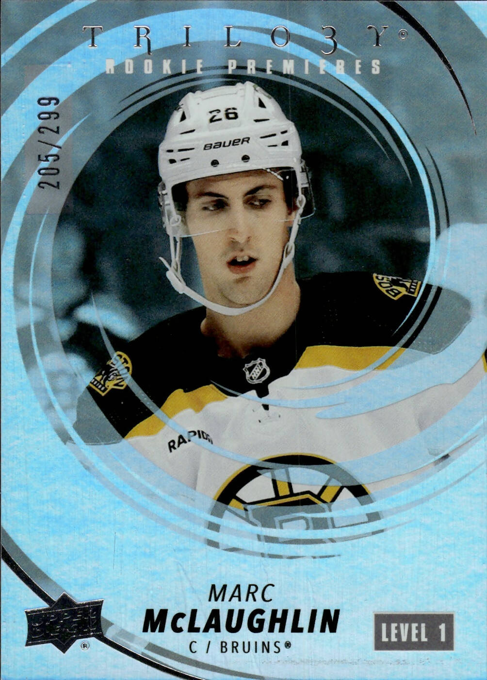 2022-23 Upper Deck Trilogy Hockey - Base - Rookie Premiers Level 1 /299 #205 Marc McLaughlin - Boston Bruins