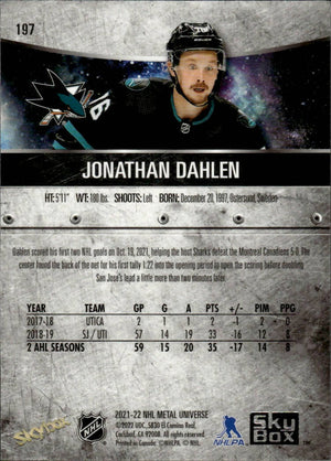 2021-22 Upper Deck Skybox Metal Universe Hockey Rookies #197 Jonathan Dahlen - San Jose Sharks