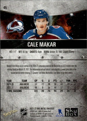 2021-22 Upper Deck Skybox Metal Universe Hockey Base #45 Cale Makar - Colorado Avalanche